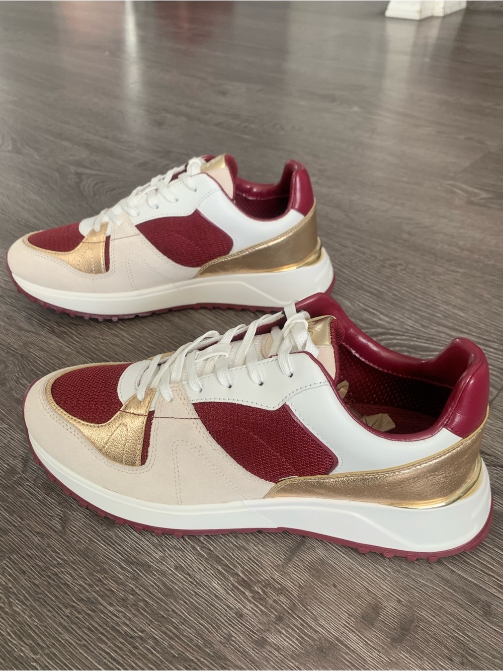 Michael kors Jaime multi panel Women’s Burgundy and Gold Sneakers